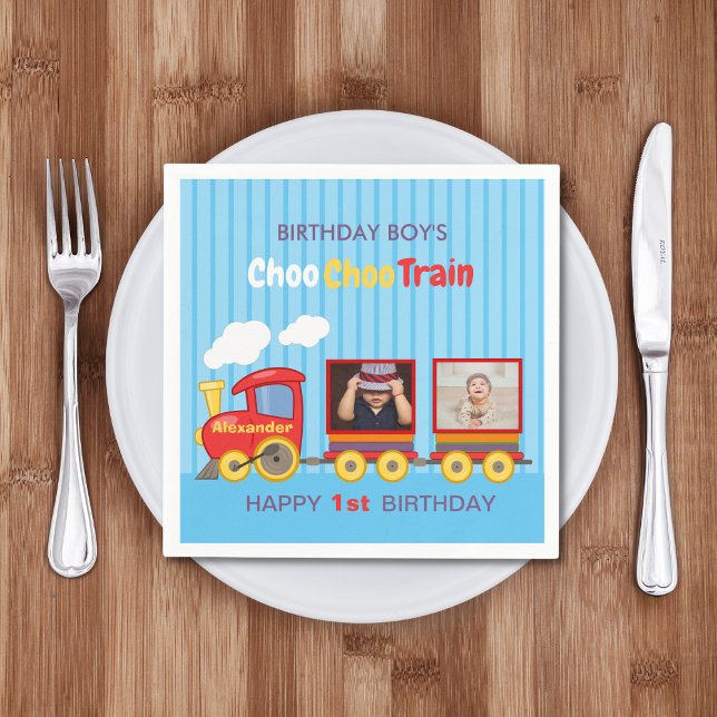 Serviette En Papier Train Jouet Toddler Boy Birthday Blue (Créateur téléchargé)