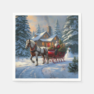 Serviette En Papier Traîneau à un cheval de Noël de Santa