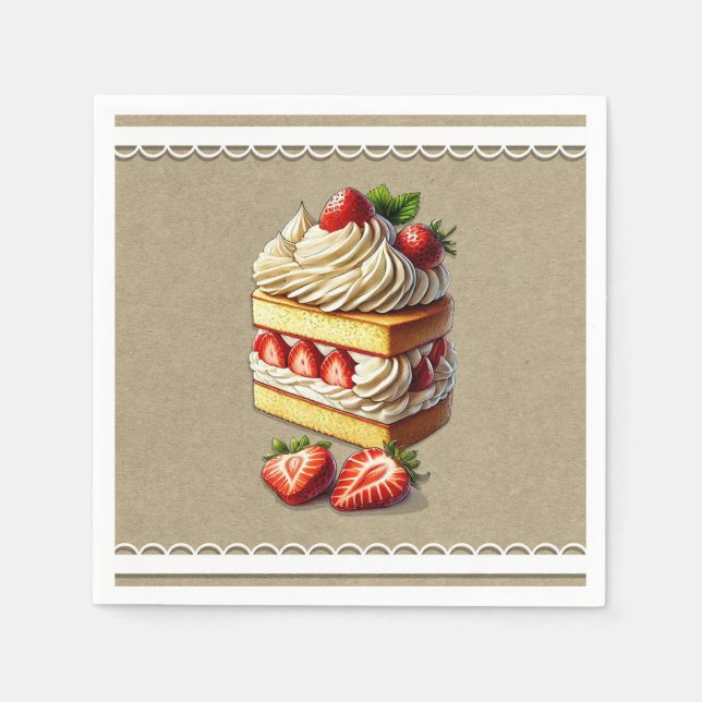 Serviette En Papier Tranche de gâteau aux fraises aux fraises (Devant)