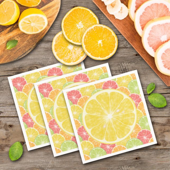 Serviette En Papier Tranches Citrus citron (Lemon slice on a background of citrus slices cocktail napkins)