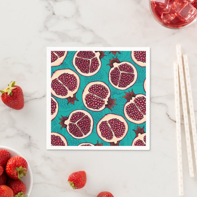 Serviette En Papier Tranches de grenade sur turquoise (En situation)