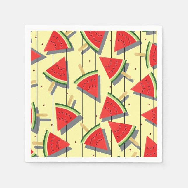 Serviette En Papier Tranches de pastèque d'été, motif rouge et vert (Devant)