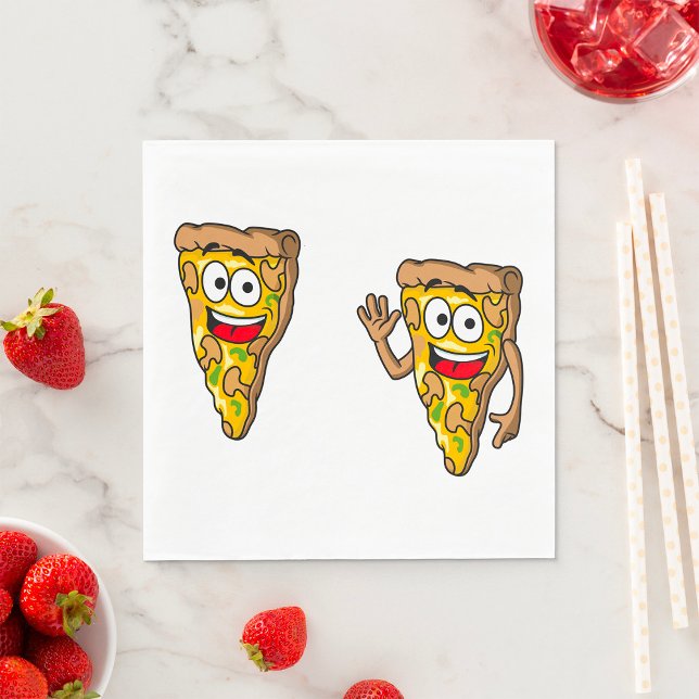 Serviette En Papier Tranches de pizza au champignon heureux (Créateur téléchargé)
