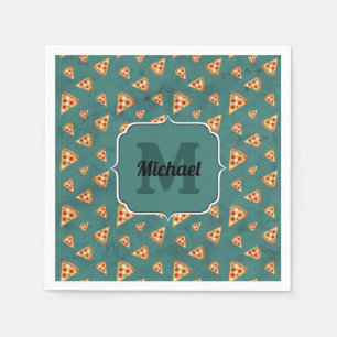 Serviette En Papier Tranches de pizza cool motif sarcelle vintage Mono