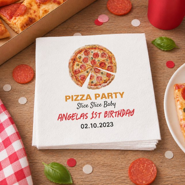 Serviette En Papier Tranches Modernes Bébé Pizza 1er Anniversaire (Modern Slice Slice Baby Pizza 1st Birthday Napkins)