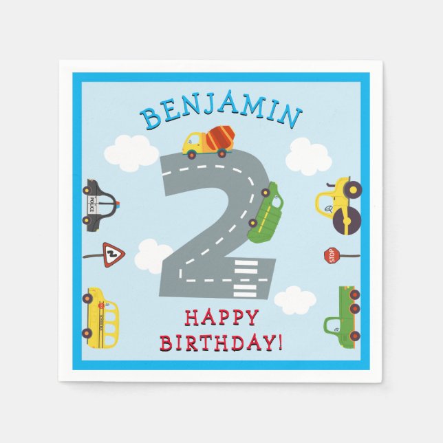 Serviette En Papier Transport 2e anniversaire serviettes (Devant)