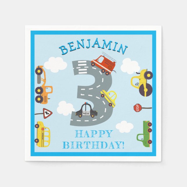 Serviette En Papier Transport 3e anniversaire de fête Napkins (Devant)