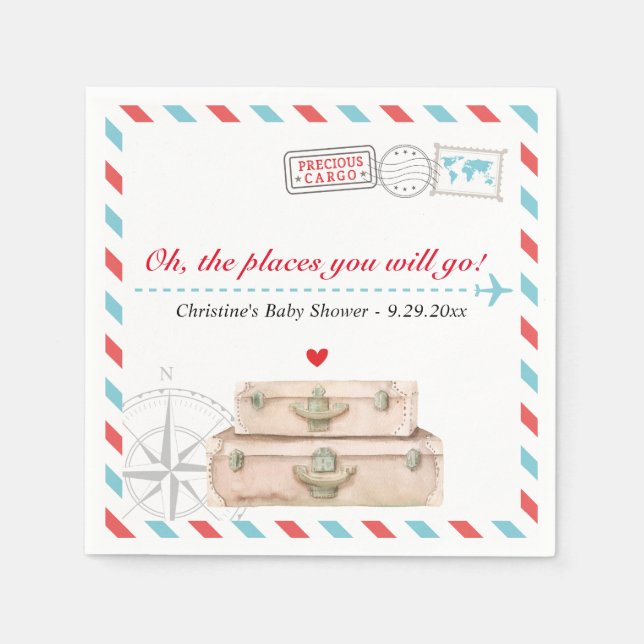 Serviette En Papier Travel Adventure Avion Baby shower serviettes (Devant)
