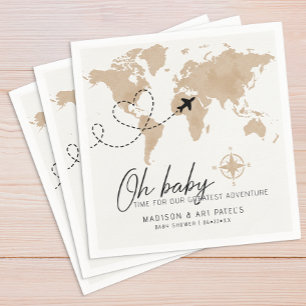 Serviette En Papier Travel Adventure Baby shower Carte du monde