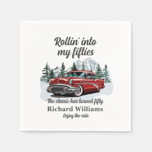 Serviette En Papier Travel Classic Retro Car Rolling 50th Birthday (Devant)