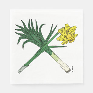 Serviette En Papier Traversée de poireaux et de jonquilles