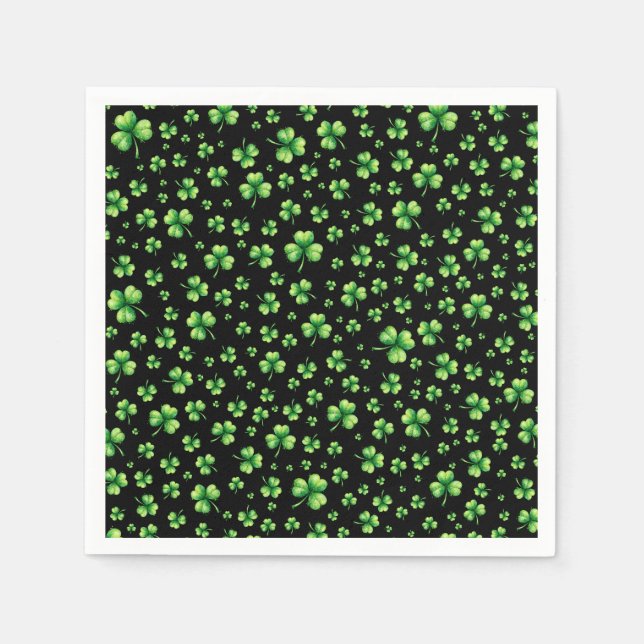 Serviette En Papier Trèfle aquarelle de la Saint-Patrick sur fond noir (Devant)