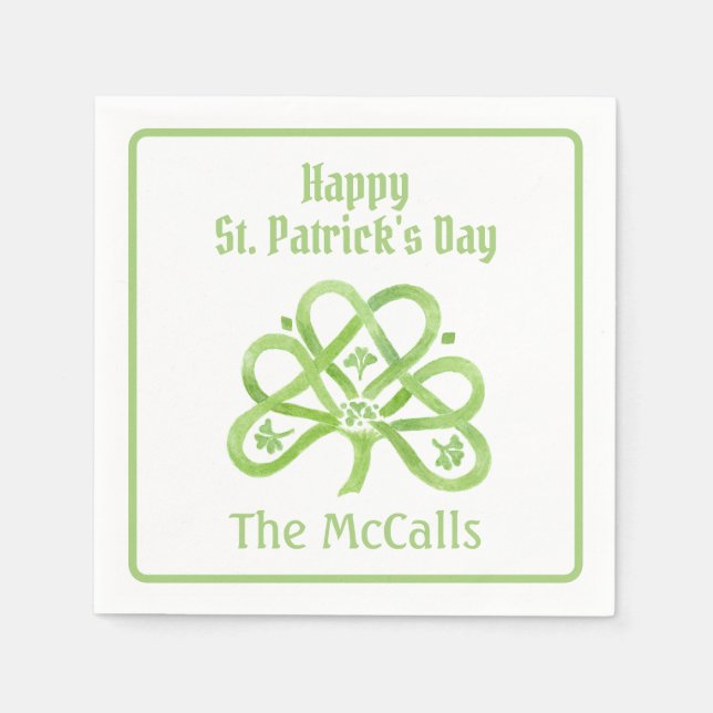 Serviette En Papier Trèfle aquarelle vert celtique Saint-Patrick  (Devant)