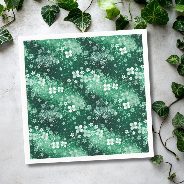 Serviette En Papier Trèfles blancs et verts chic et pois sur fond vert (Créateur téléchargé)