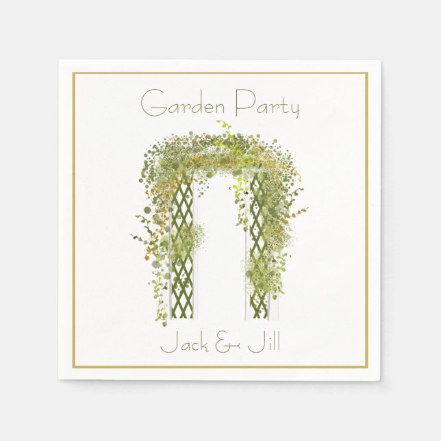 Serviette En Papier Treillis Orné avec Feuillage Vert et Doré (Devant)