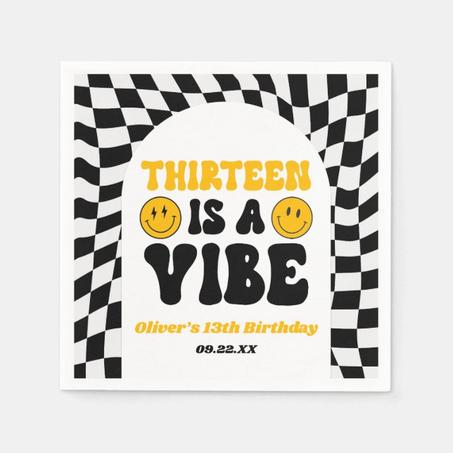Serviette En Papier Treize Est Une Vibration Fête D'anniversaire Rétro (Devant)