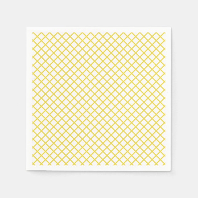 Serviette En Papier Trellis Diamant Jaune Doré - Blanc (Devant)