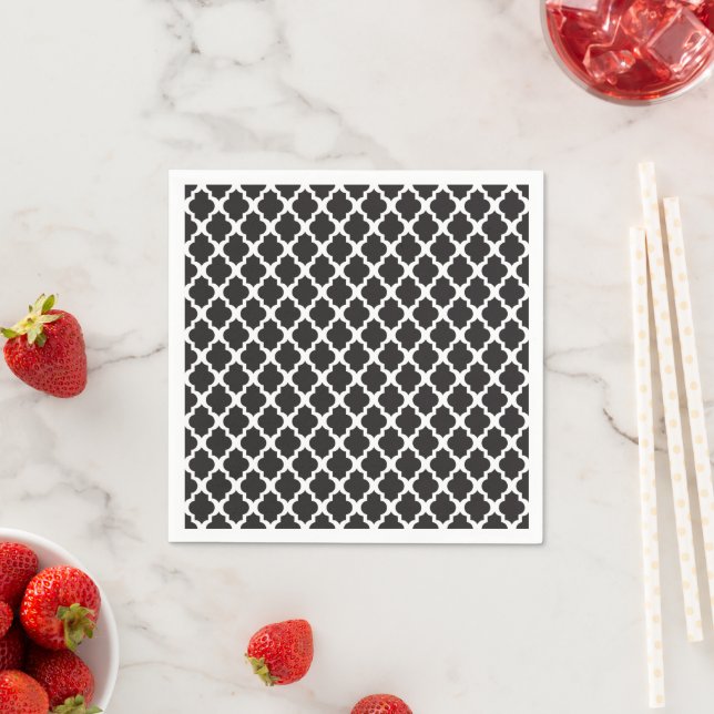 Serviette En Papier Trellis marocain noir et blanc (En situation)