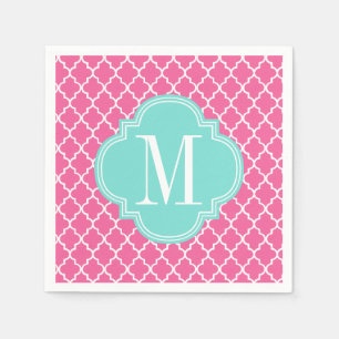 Serviette En Papier Trellis marocain rose Girly de tuiles personnalis