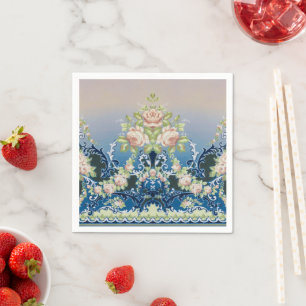 Serviette En Papier Trellis Midnight Bleu Rose Blanc Bouquets Dessert