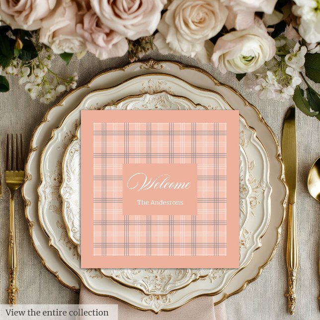 Serviette En Papier Trendy Coral Napkins Personalized Plaid Table Set (Trendy Coral Napkins Personalized Plaid Table Set)