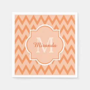 Serviette En Papier Trendy Orange Chevron Zigzag Nom et Monogramme