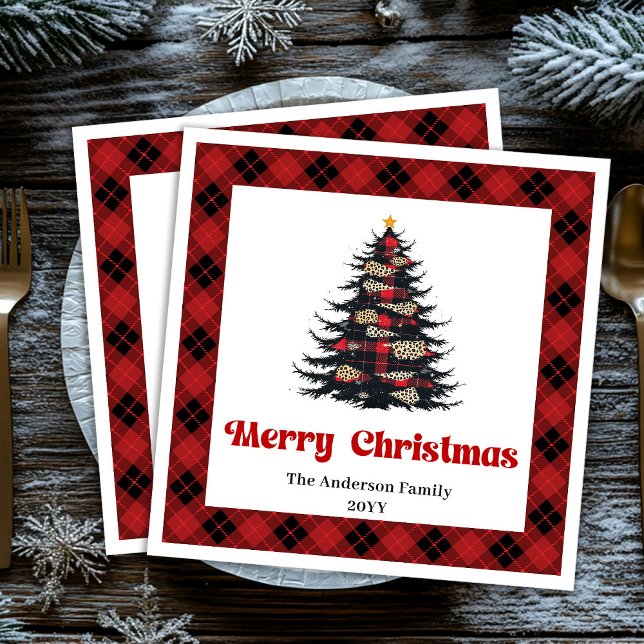 Serviette En Papier Trendy Red Black Plaid Napkin Custom Christmas (Trendy Red Black Plaid Napkin Custom Christmas)