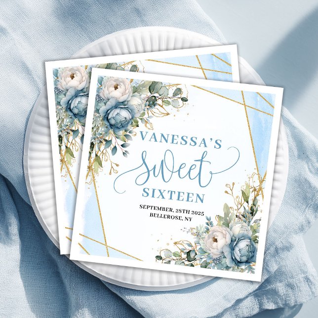 Serviette En Papier Trendy Sweet Sixteen Dusty Blue Greenery Table  (Trendy Sweet Sixteen Dusty Blue Greenery Table Paper Dinner Napkins)