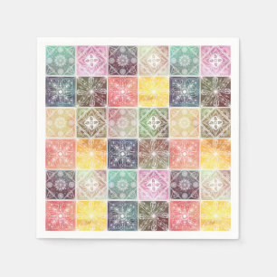 Serviette En Papier Trendy White Geometric Ornament Colorful Tile Art