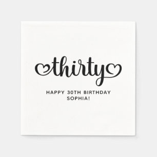 Serviette En Papier Trente Coeurs mignons Script 30e anniversaire