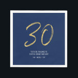 Serviette En Papier Trente | Gold & Navy Blue Lettering 30th Birthday<br><div class="desc">Cette simple serviette personnalisée ajoutera des détails élégants à votre fête du 30e anniversaire. Ce design présente des lettres "30" en or chic avec du texte personnalisé sur un arrière - plan bleu marine. Des invitations et des fournitures de fête correspondants sont disponibles dans ma boutique BaraBomDesign.</div>
