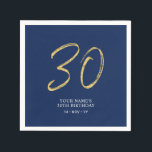 Serviette En Papier Trente | Gold & Navy Blue Lettering 30th Birthday<br><div class="desc">Cette simple serviette personnalisée ajoutera des détails élégants à votre fête du 30e anniversaire. Ce design présente des lettres "30" en or chic avec du texte personnalisé sur un arrière - plan bleu marine. Des invitations et des fournitures de fête correspondants sont disponibles dans ma boutique BaraBomDesign.</div>