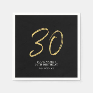 Serviette En Papier Trente Lettre dorée et noire pour 30 ans