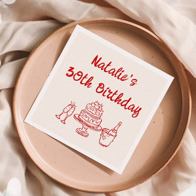 Serviette En Papier Trente Retro Cake Drake Champagne Anniversaire (Créateur téléchargé)