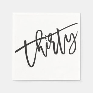 Serviette En Papier TRENTE script moderne noir blanc 30ème fête