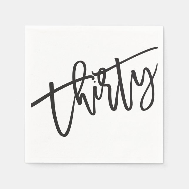 Serviette En Papier TRENTE script moderne noir blanc 30ème fête (Devant)
