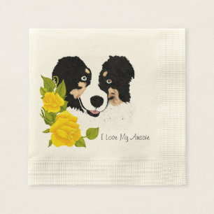 Serviette En Papier Tri noir Aussie et Roses jaunes