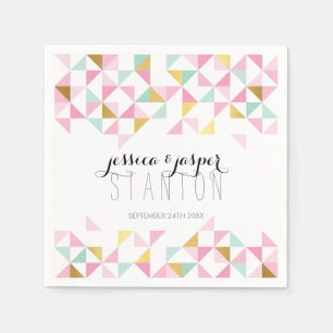 Serviette En Papier triangle mariage DECOR aztec geo motif menthe rose