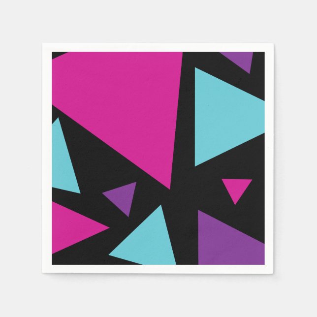 Serviette En Papier Triangles en rose, violet, bleu et noir (Devant)