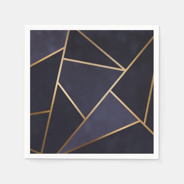 Serviette En Papier Triangles géométriques élégants et chics bleu mari (Devant)