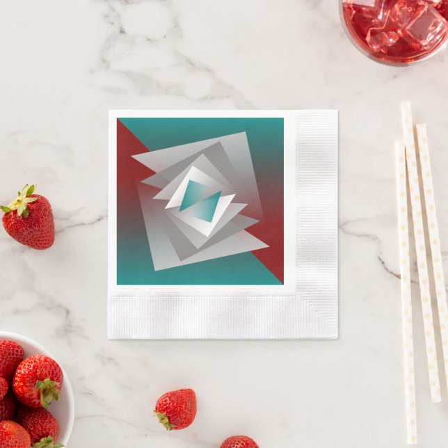 Serviette En Papier Triangles turquoises gris bordeaux (En situation)