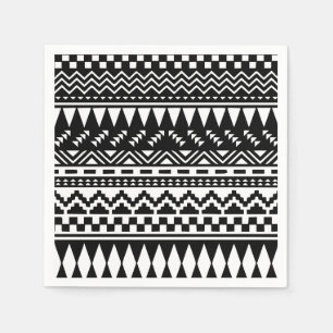 Serviette En Papier Tribal Aztèque noir et blanc