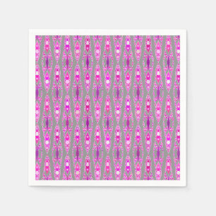 Serviette En Papier Tribal Batik - Fuchsia rose, violet et gris