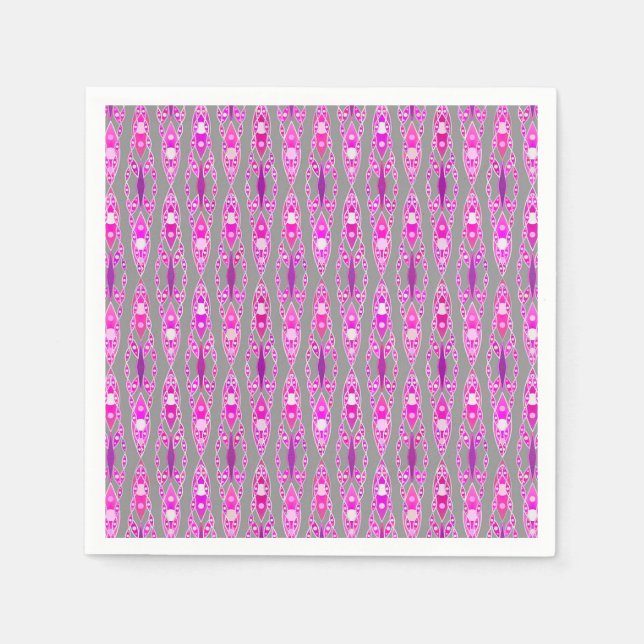 Serviette En Papier Tribal Batik - Fuchsia rose, violet et gris (Devant)