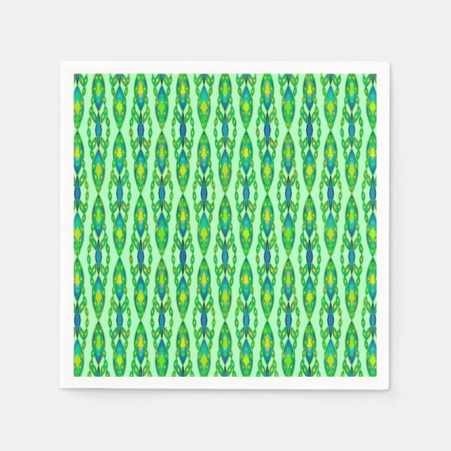 Serviette En Papier Tribal Batik - Mint, Emerald Green et Blue (Devant)
