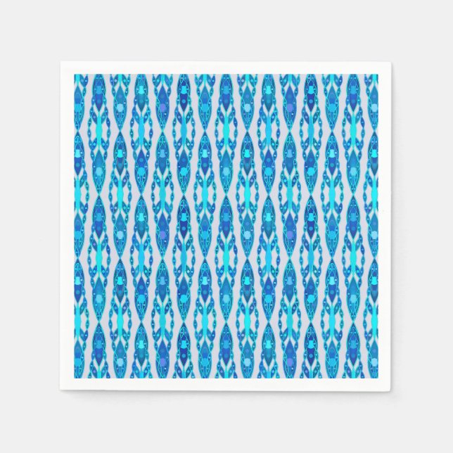 Serviette En Papier Tribal Batik - Sapphire Blue et Silver Grey (Devant)