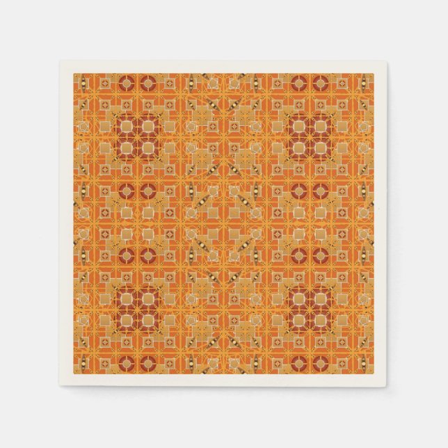 Serviette En Papier Tribal Batik - tons ambre et marron (Devant)