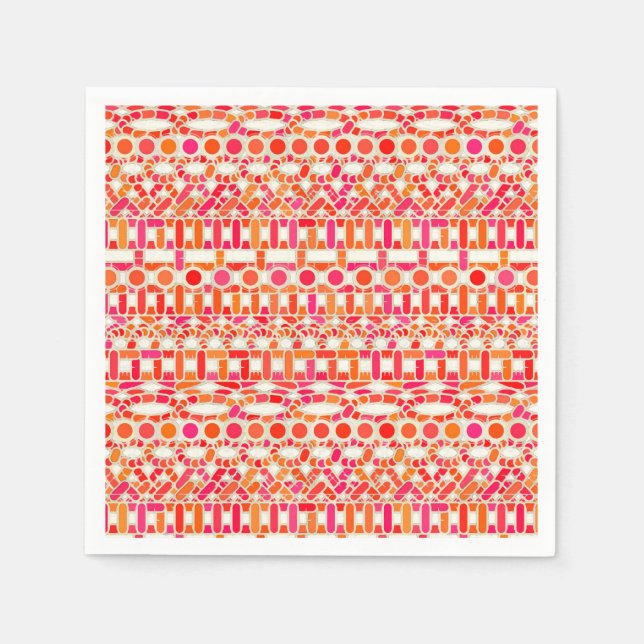 Serviette En Papier Tribal Batik - tons orange et rose (Devant)