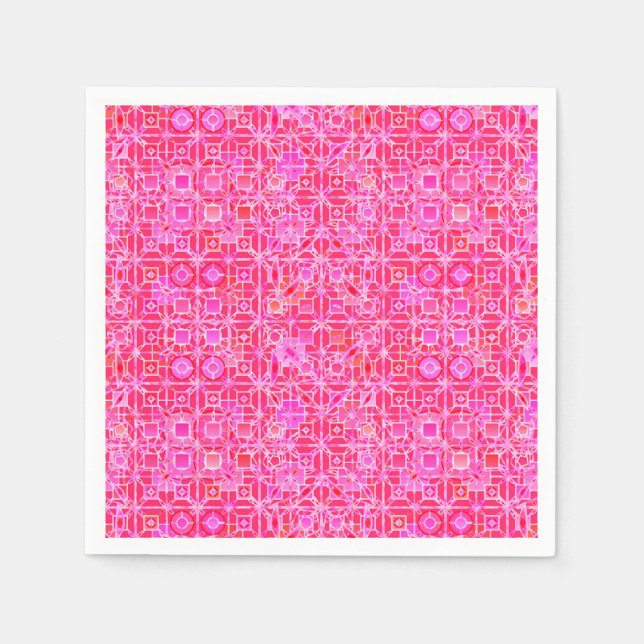 Serviette En Papier Tribal Batik - tons rose fuchsia (Devant)