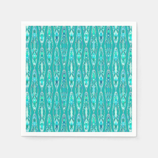 Serviette En Papier Tribal Batik - Turquoise et Aquamarine (Devant)